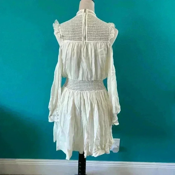 NWT Cing A Sept Shahla Dress Ivory Ruffled Cold Shoulder 100% Silk Mini Size 4 - Picture 4 of 8